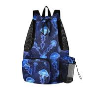 Yoogain Blue Jellyfish Floating in The Sea - Mochila con cordón para mujeres y hombres, bolsa de piscina con bolsillo para botella de agua, cuerda de tirar, separación húmeda y seca