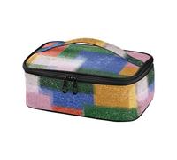 Yoogain Bolsa de almuerzo retro Hazy de bloques de colores, resistente al agua, mini lonchera con asa para la universidad