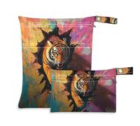 Yoogain Bolsa de lavandería a prueba de desorden, paquete de 2 artículos esenciales de viaje para volar con asas para viajar (animales tigres rompiendo a través de la pared)