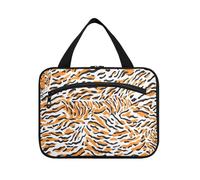 Yoogain Bolsa de maquillaje de viaje con estampado de leopardo naranja y blanco, grande con gancho, bolsa de medicina unisex para viajes, maquillaje, cruceros, bolsa para guardar maquillaje, L