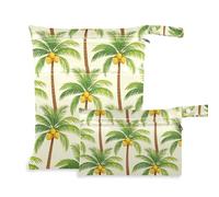 Yoogain Bolsa de ropa de gimnasio lavable, paquete de 2 bolsas húmedas para traje de baño con asas para guardería (palmera de playa de verano)
