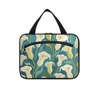 Yoogain Bolsas colgantes de flores de lirio de cala azul para mujer con gancho, bolsas expandibles de diseño para hombres para accesorios de viaje para mujeres, bolsas de viaje para maquillaje, L