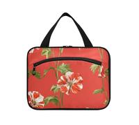 Yoogain Bolsas colgantes vintage de geranio rojo para mujer, artículos de aseo con gancho, organizador de artículos de aseo esencial de diseñador para hombres, cruceros, bolso de mano para hombre, L