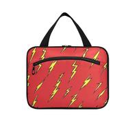 Yoogain Bolsas de aseo colgantes rojas con diseño de relámpago amarillo para viajar con gancho, estuche esencial de diseño para artículos de tocador para mujer, imprescindible para gimnasio, estuche