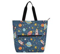 Yoogain Bolsas de mano para niños, niñas y adultos, diseño de cohetes espaciales, resistentes al agua, bolsa de hombro con cremallera para la escuela, el trabajo, viajes