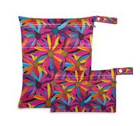 Yoogain Bolsas húmedas lavables, paquete de 2 artículos esenciales de viaje para volar con asas para viajar (Coneflower Genesis Colorful)