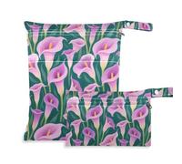 Yoogain Bolsas húmedas y secas a prueba de desorden, paquete de 2 artículos esenciales de viaje para bebé con asas para guardería (lirio de cala morado-rosa)