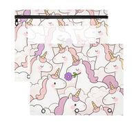 Yoogain Bolsas para lápices con 3 agujeros y 3 anillos para cartas de papel A4, paquete de 2 suministros para el aula de profesores, lindos unicornios de dibujos animados, color blanco