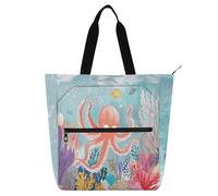 Yoogain Bolsas para libros para niños y niñas, octopodos escondidos en el arrecife de coral, resistentes al agua, reutilizables, bolsa de playa con cremallera para la universidad, compras, playa