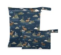 Yoogain Bolsas secas pequeñas a prueba de desorden, paquete de 2 artículos esenciales de viaje para bebés con asas para guardería (Nile Elk Cloud IslDark Blue)