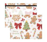 Yoogain Caja de lápices con bolsillo con cremallera para cartas de papel A4, paquete de 2 unidades, para profesores, regreso a clases, Feliz Navidad, dibujos animados, pan de jengibre marrón