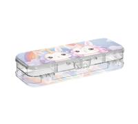 Yoogain Caja de lápices de plástico con diseño de unicornios arcoíris, color morado cielo, estuche de doble capa transparente duro para suministros de papelería con cierre y tapa