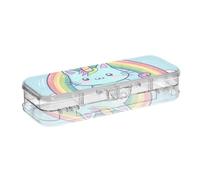 Yoogain Caja de lápices transparente de 2 capas con diseño de animales, gatos, unicornios, arcoíris, para artículos de papelería con cierre y tapa