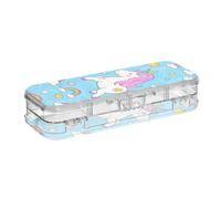 Yoogain Caja rígida transparente de doble capa para lápices con diseño de unicornios de animales, arcoíris, azul, para niños, con cierre y tapa