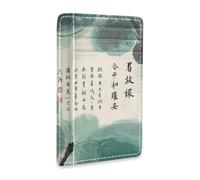 Yoogain Cartera de piel para hombre y mujer, diseño de poesía y pintura de cultura china, delgada con ventana de identificación, bloqueo RFID, cartera pequeña para tarjetas para hombres y mujeres