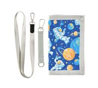 Yoogain Cartera delgada con diseño de astronauta, planeta espacial, azul, de dibujos animados, para hombre y mujer, con cordón, Dibujos animados Blue Space Planet Astronaut, 1 size, Moda