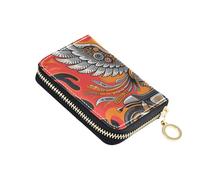 Yoogain Cartera mecánica de cuero rojo fuego para hombre, con monedero Cion con bloqueo RFID, tarjetero para hombre con cremallera