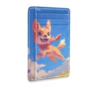Yoogain Chibi - Cartera delgada de piel de perro marrón con diseño de dibujos animados para mujer, con clip para dinero, bloqueo RFID, cartera pequeña para tarjetas para hombres y mujeres