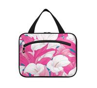 Yoogain Chic Vintage Calla Lily Hot Pink and White Hanging Large Maquillaje Bolsa con gancho, bolsas lavables de diseño para hombres para viajes esenciales de viaje cartera para maquillaje L, Lirio de
