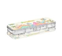 Yoogain Dino Cartoon Paradise - Caja de lápices de plástico de doble capa para suministros de papelería con cierre y tapa
