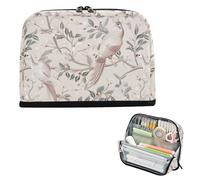 Yoogain Estuche organizador de gran capacidad, bolsa de maquillaje de gran capacidad para estudiantes, suministros escolares, estilo William Morris, árbol fénix, color beige