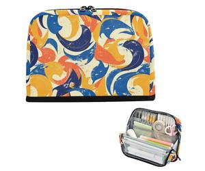 Yoogain Estuche organizador de lápices de gran capacidad, bonito almacenamiento de papelería para profesores, suministros escolares, reto, arte abstracto, azul y amarillo
