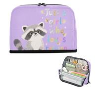 Yoogain Estuche organizador de maquillaje de gran capacidad para estudiantes de primaria Just A Girl Who Loves Raccoon