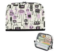 Yoogain Estuche para lápices de gran capacidad, bolsa de cosméticos de gran capacidad, bolsa de papelería para estudiantes universitarios, estilo Jon Klassen, diseño de robots, color morado