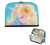 Yoogain Estuche para lápices de gran capacidad, bolsa ligera de papelería para profesores, jardín de infantes, unicornios mágicos, niñas, girasoles