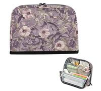 Yoogain Estuche para lápices de gran capacidad, bonito estuche de papelería para niños, suministros escolares preparados, estilo William Morris, color malva floral