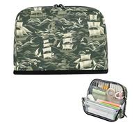 Yoogain Estuche para lápices de gran capacidad, bonito organizador de papelería para estudiantes, universidad, estilo William Morris, piratas, color caqui, velero