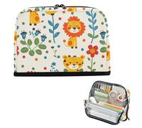 Yoogain Estuche para lápices de gran capacidad con compartimento, bolsa de papelería para adolescentes, niñas, escuela, dibujos animados, animales, caléndula, león, tigres