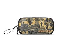 Yoogain Estuche personalizable de nailon con cremallera de arquitectura de Asia Central de gran capacidad para niñas, artículos de papelería para niños preparados