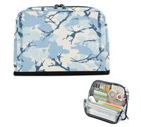 Yoogain Estuches de gran capacidad, organizador con cremallera, bolsa de papelería para niños, suministros escolares, estilo Jon Klassen, diseño de camuflaje, color azul cielo