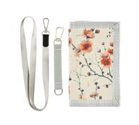 Yoogain Flower Art - Cartera delgada de nailon plegable con cordón para hombre y mujer, diseño de flor de cerezo, color rojo y beige, Arte floral Cherry Blossom rojo beige, 1 size, Moda