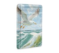Yoogain Gaviota volando sobre las olas del océano carteras delgadas de cuero para mujer con ventana de identificación, bloqueo RFID, pequeño tarjetero de crédito para hombres y mujeres