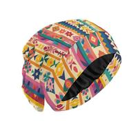 Yoogain - Gorro de pelo de satén para dormir, alopecia y pérdida de cabello, pelo largo, para adolescentes, formas abstractas tradicionales