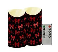 Yoogain Juego de 2 velas de Navidad sin llama que funcionan con pilas para iglesia, San Valentín, cinta a cuadros, lazo, corazones, rojo y negro