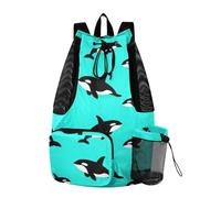 Yoogain Mochila de playa con cordón para natación, diseño de orca negra, con cordón, bolsa deportiva para gimnasio, bolsillo para botella de agua, mochila de cuerda, separación seca y húmeda