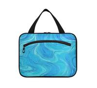 Yoogain Organizador de maquillaje de viaje con gancho para colgar, diseño de líneas abstractas, con cremallera, para mujer, bolsa de viaje para mujer, talla L, Moda abstracta línea arte azul onda, L