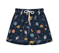 Yoogain Pantalones cortos de natación elásticos para niño, diseño de dibujos animados, planeta, azul marino, Cartoon Speace Planet Navy, 7-8 Años