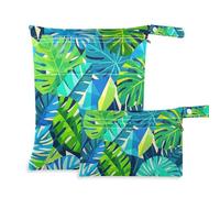 Yoogain Paquete de 2 bolsas lavables y secas para volar con asas para guardería (abstracto abstracto hoja de palma verano)