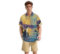 Yoogain Post-Impresionism Art Orca - Camisas de manga corta con botones para hombre, de algodón, para vacaciones, viajes, citas y trajes diarios, tallas S-3XL, Arte Orca Post-impresionismo, XXL