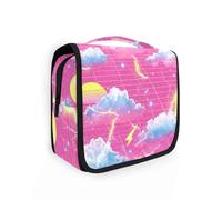 Yoogain Recipientes de viaje para artículos de tocador, estilo vaporwave, color rojo rayo, con gancho para colgar, elegante bolsa de cosméticos vertical, independiente