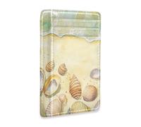 Yoogain Shells Lying on The Sandy Beach - Cartera delgada de cuero para hombre con ventana de identificación y bloqueo RFID para hombres y mujeres
