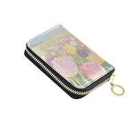 Yoogain Spring Flower Garden - Cartera de cuero para tarjetas de crédito para hombre con 2 ranuras para dinero en efectivo, tarjetero con bloqueo RFID con cremallera