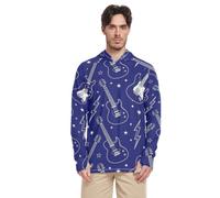 Yoogain Sudadera con capucha de manga larga para hombre, protección solar, UPF 50 + ropa, Rock Guitars Stars - Fondo azul oscuro, L