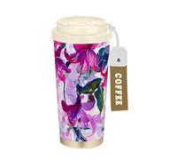 Yoogain Taza de café de acero inoxidable con tapa y diseño floral de estilo bohemio con pintura al óleo, para bebidas frías y calientes, 481.9 g, a prueba de derrames