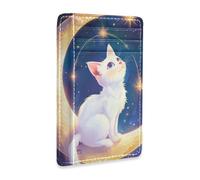 Yoogain The White Cat on The Moon - Cartera delgada de cuero para hombre con ventana de identificación, bloqueo RFID, tarjetero para hombres y mujeres
