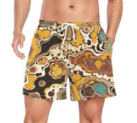 Yoogain Traje de baño para hombre, de doble capa, pantalones cortos de entrenamiento con bolsillo para teléfono, trajes de baño de secado rápido, Pintura al óleo, color de estilo antiguo, M corto